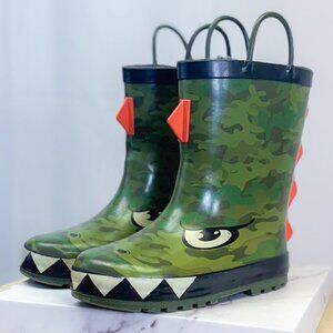 Western Chief Rubber Rain Boots Dinosaur Crocodile Camo Theme with Handles